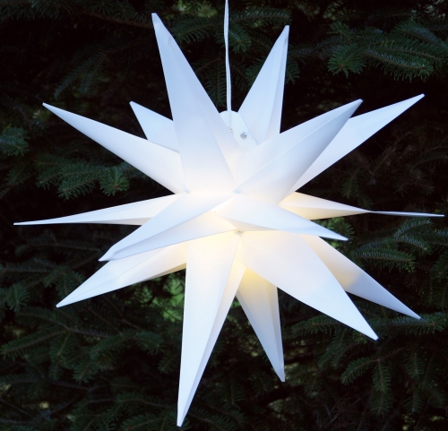 Wetterfester faltbarer 3D Außenstern Ø 55 cm inkl. Leuchtmittel, 7 m Kabel, Popup Stern aus stabiler Plastik für Garten & Balkon - Faltstern weiß