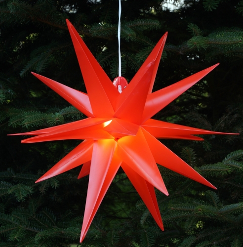 Wetterfester faltbarer 3D Außenstern Ø 55 cm inkl. Leuchtmittel, 7 m Kabel, Popup Stern aus stabiler Plastik für Garten & Balkon - Faltstern rot