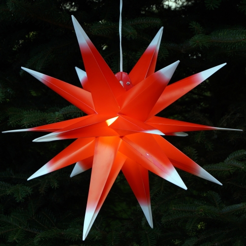 3D Außenstern Kaspar, Ø 55 cm, Weihnachtsstern, Faltstern mit 18 Spitzen incl. 7 m Kabel & LED Leuchtmittel - Trafo rot/weiß