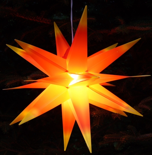 Wetterfester faltbarer 3D Außenstern Ø 55 cm inkl. Leuchtmittel, 7 m Kabel, Popup Stern aus stabiler Plastik für Garten & Balkon - Faltstern rot/gelb