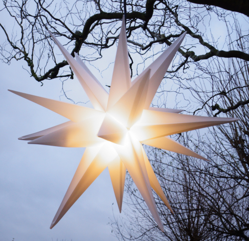 3D Außenstern Kaspar, Ø 55 cm, Weihnachtsstern, Faltstern mit 18 Spitzen, 4 m Außenleitung, LED Leuchtmittel - 230V E14 weiß 