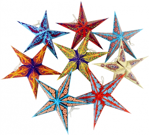 8 pcs star light chain, paper minster 20 cm set, foldable - multicolor