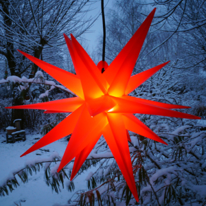 3D Außenstern Kaspar, Ø 55 cm, Weihnachtsstern, Faltstern mit 18 Spitzen incl. 7 m Kabel & LED Leuchtmittel - Trafo rot