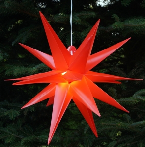 Wetterfester faltbarer 3D Außenstern Ø 55 cm inkl. Leuchtmittel, 7 m Kabel, Popup Stern aus stabiler Plastik für Garten & Balkon - Faltstern rot