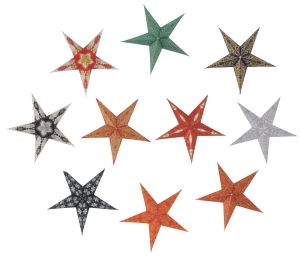 10 pcs star light chain, paper star 20 cm, set of 10, foldable - multicolour